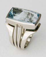  'Pevsner Ring' with huge Aqua-marine in 18K white gold